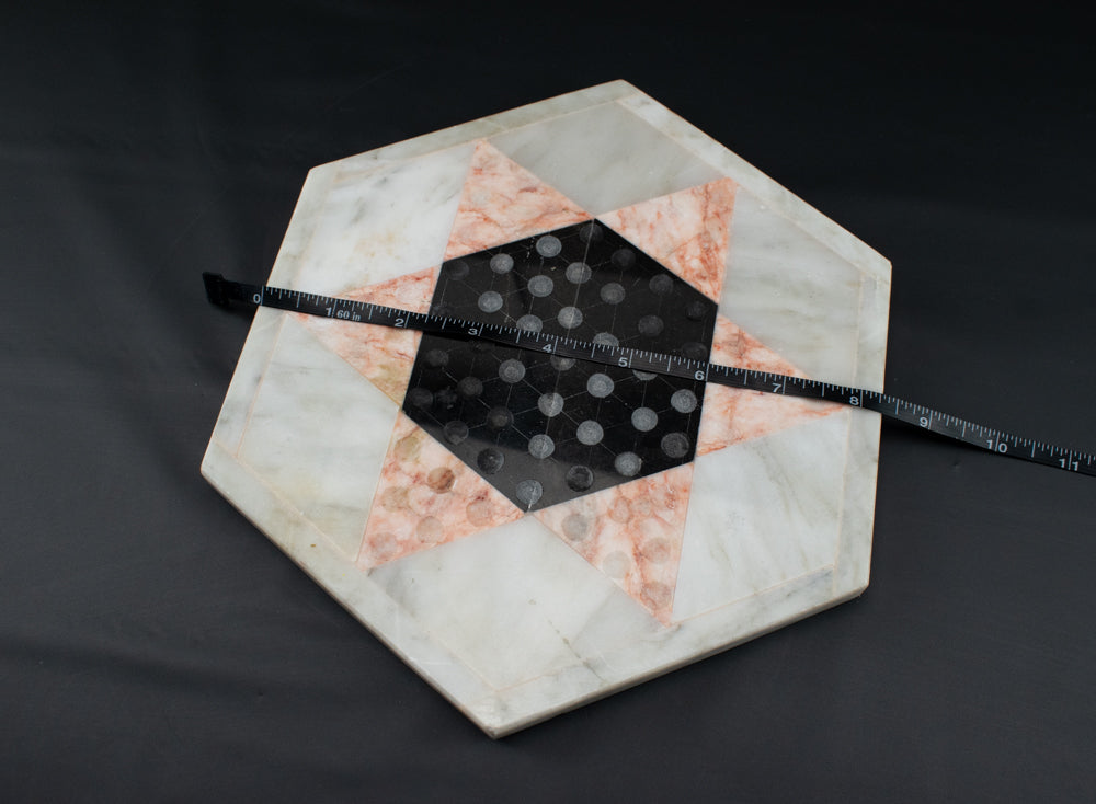 Vintage Quartz Marble Onyx Chinese Checkers Board White Natural Black Stone Game