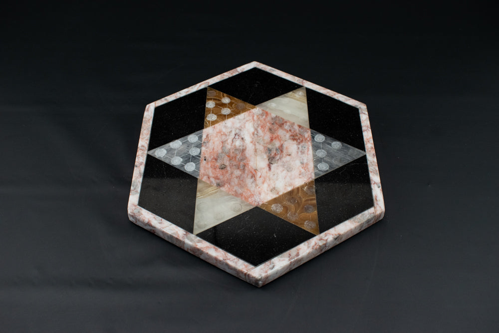 Vintage Quartz Marble Onyx Chinese Checkers Board Natural Black Stone Game