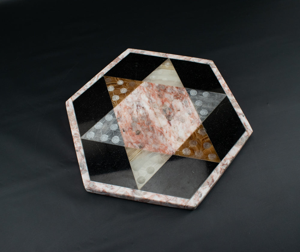 Vintage Quartz Marble Onyx Chinese Checkers Board Natural Black Stone Game