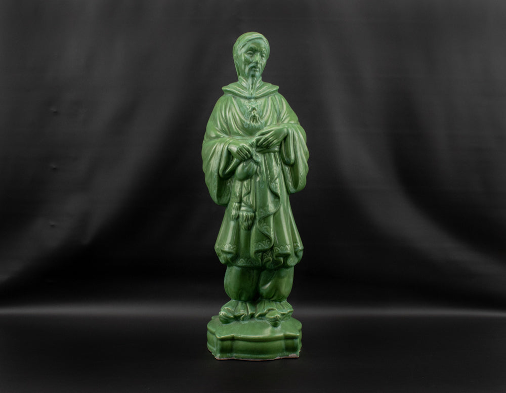 Asian Emperor Serenity Statue 15.5” Silk Green Porcelain Figurine Centerpiece