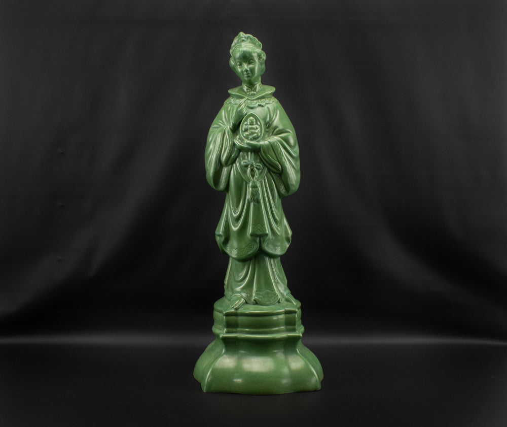 Asian Empress Kuan Yin Statue STUNNING Jade Silk Green Porcelain Statue 18in