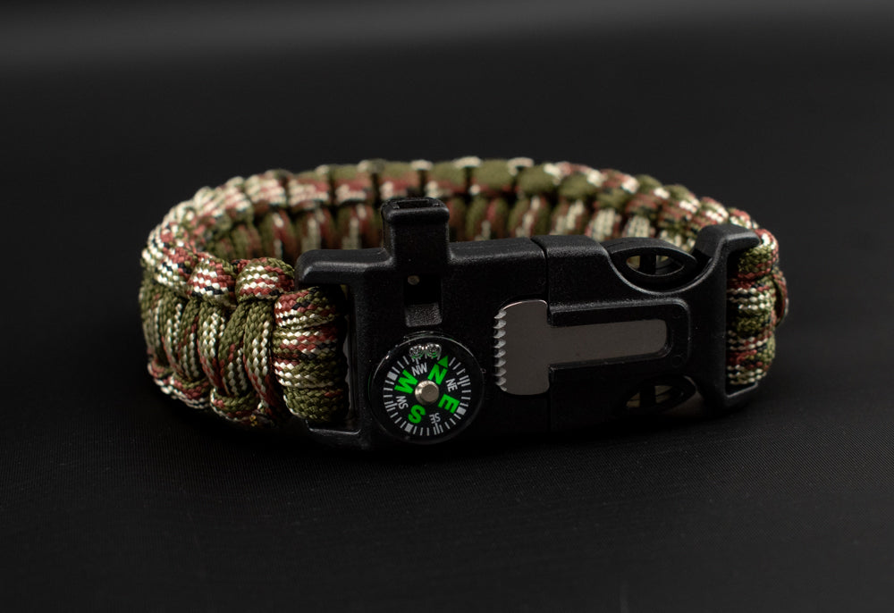 Green 550 Cord Survival Bracelet Fire Starter Whistle