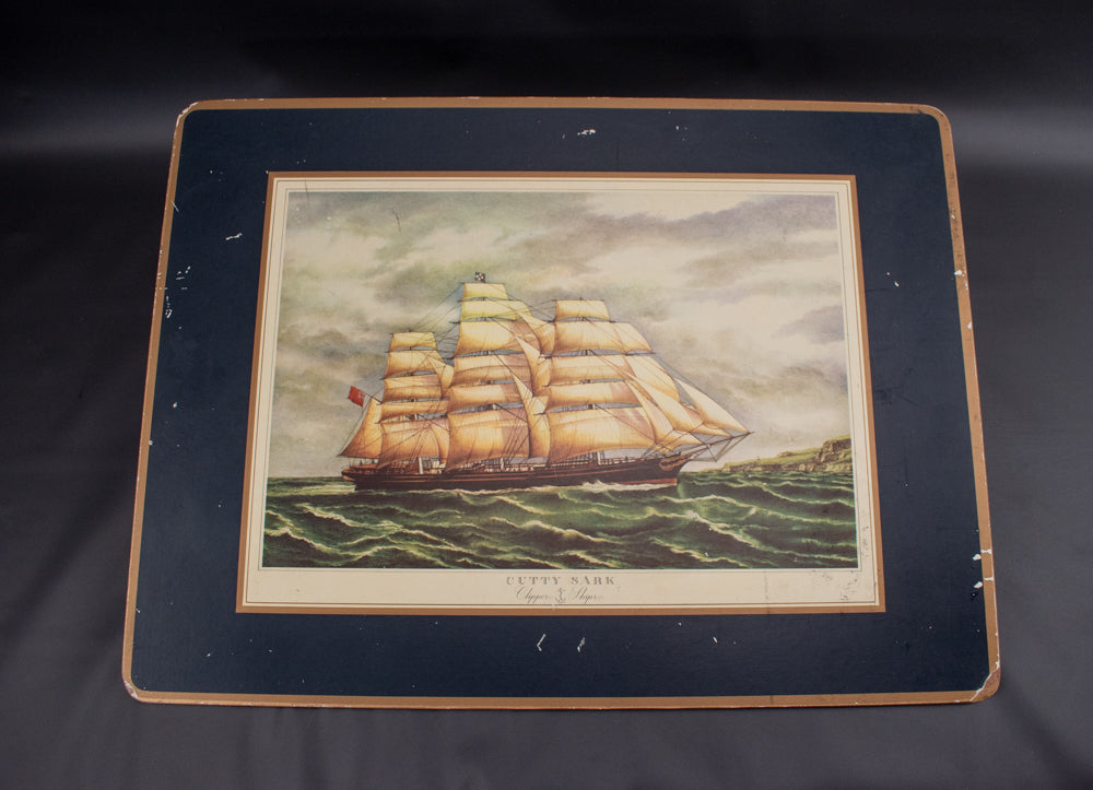 Ship Print On Wood Cutty Sark Clipper Ships Blue Gold Acrylic Placemat