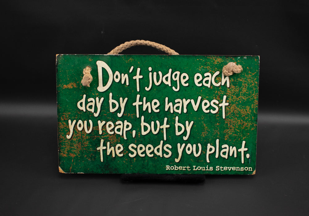 Robert Louis Stevenson Don't Judge Each Day Green Hanging Sign American Wood Crafters