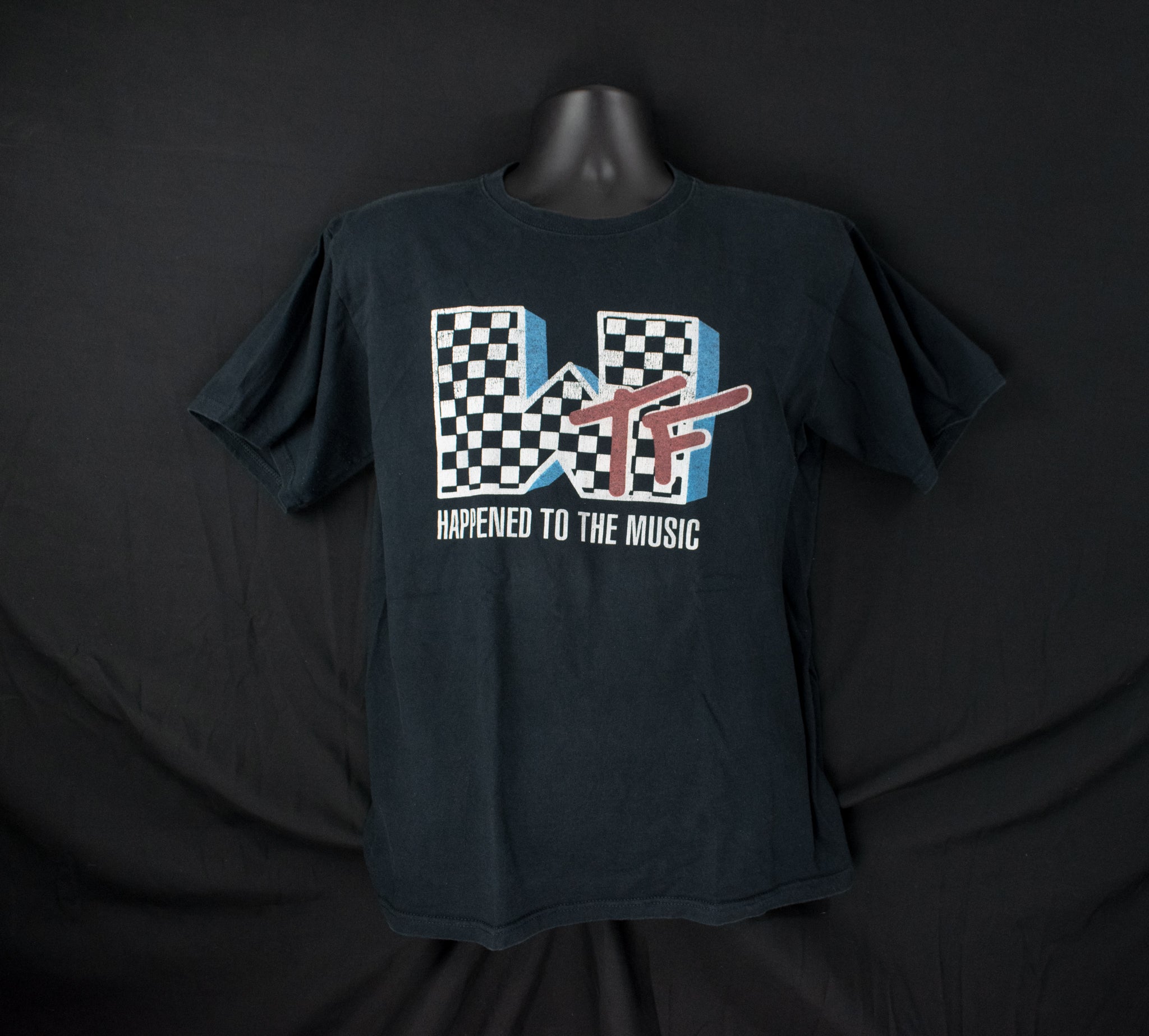 WTF Happened To Music Adult T-Shirt Medium Black Vintage Music Shirt