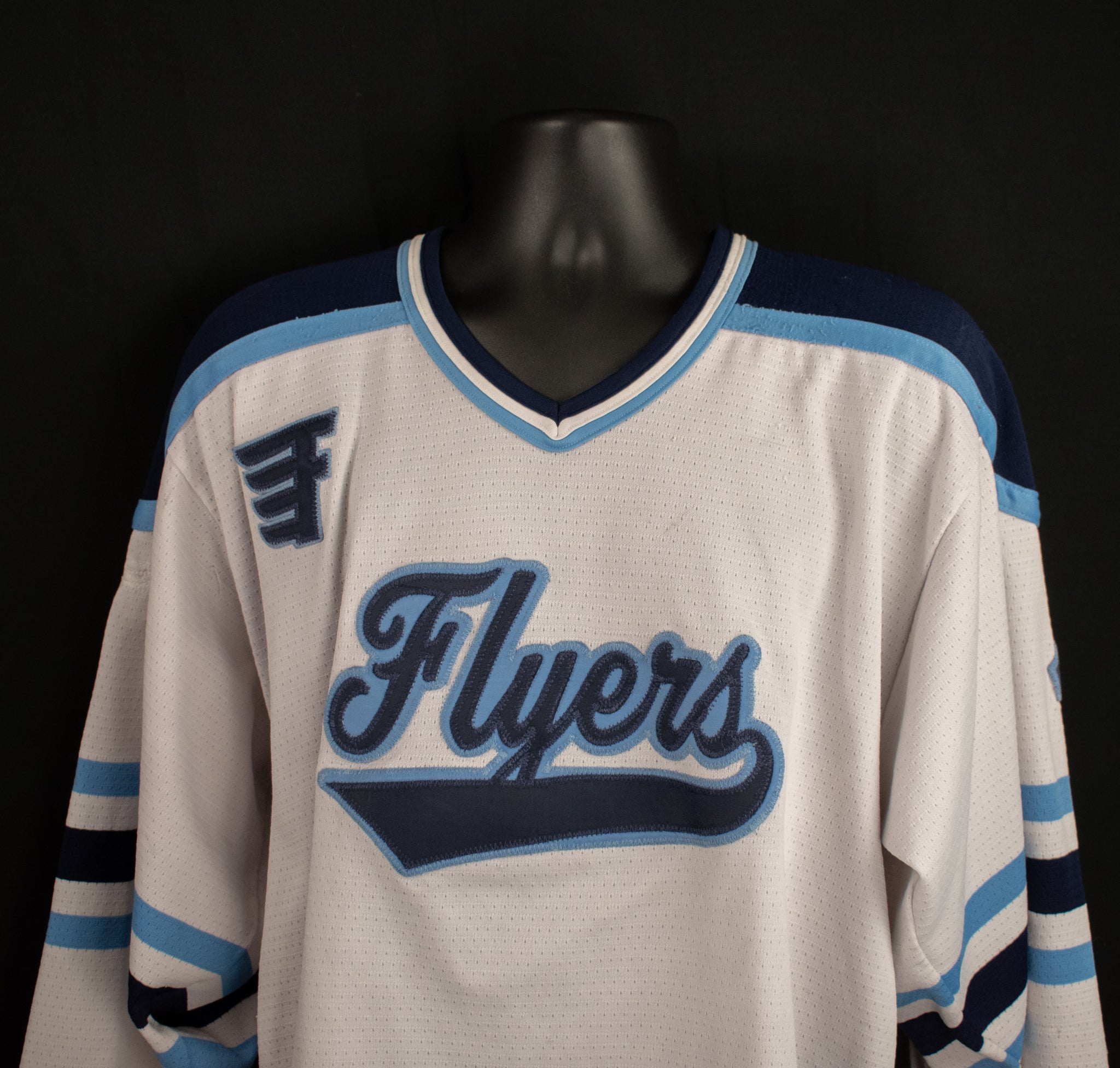 Flyers Hockey Jersey White Blue Medium HW Bauer Used Vintage Hockey Jersey
