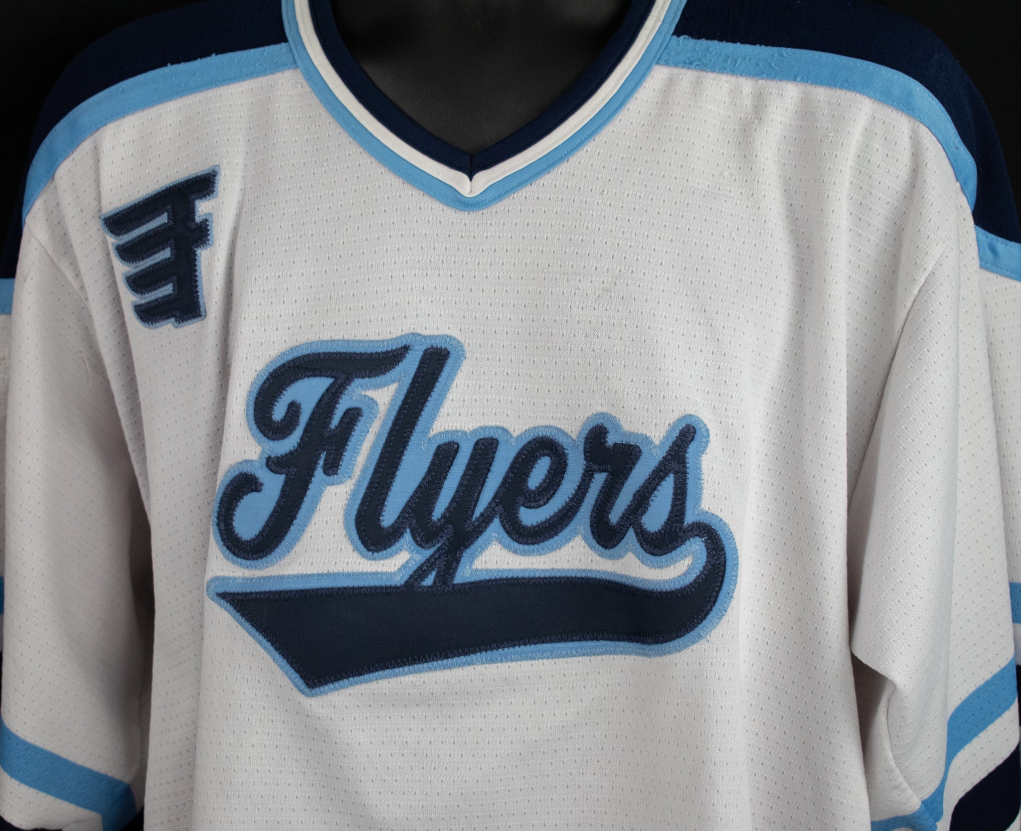 Flyers Hockey Jersey White Blue Medium HW Bauer Used Vintage Hockey Jersey