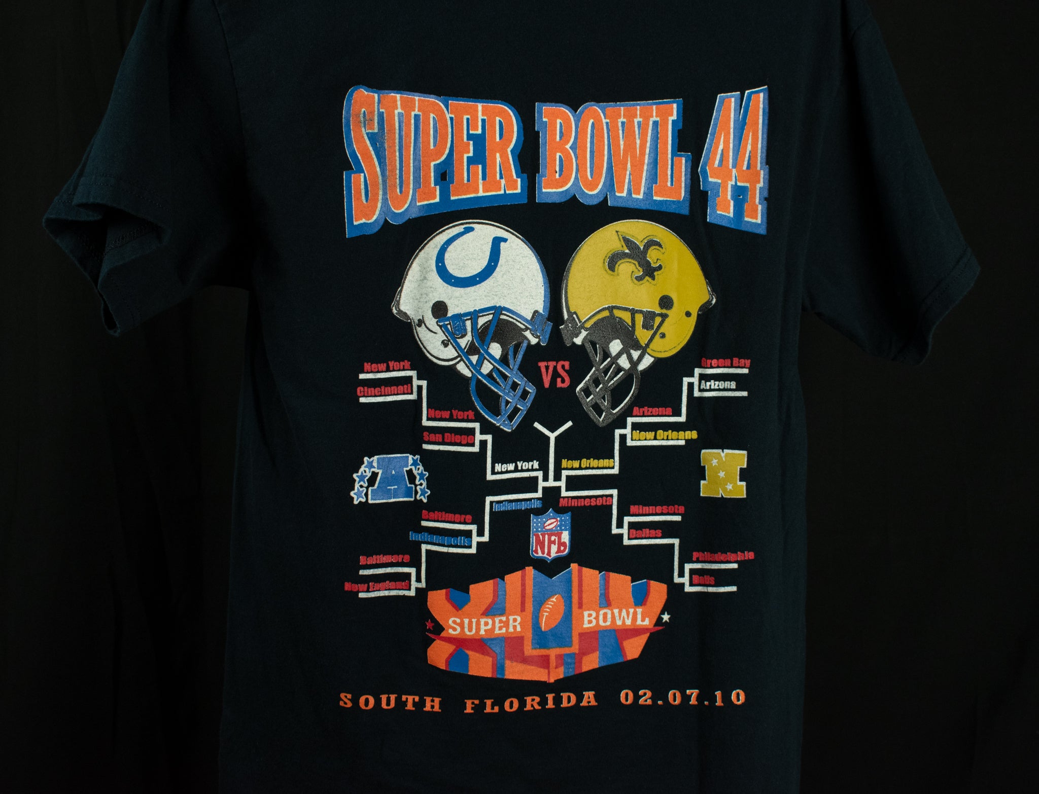 New Orleans Saints Large T-Shirt NFL Super Bowl 44 Champions Vintage Black Shirt