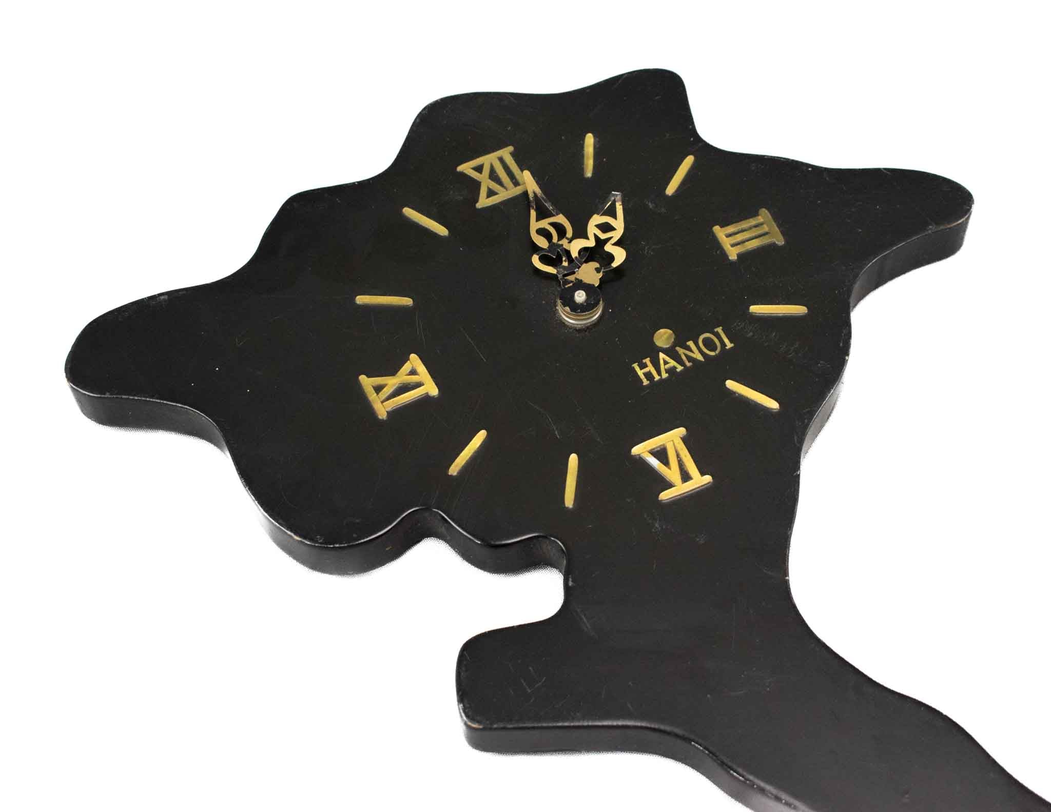 Vintage Asian Clock Hanoi Hue Saigon Clock Black 27in Used Black and Gold