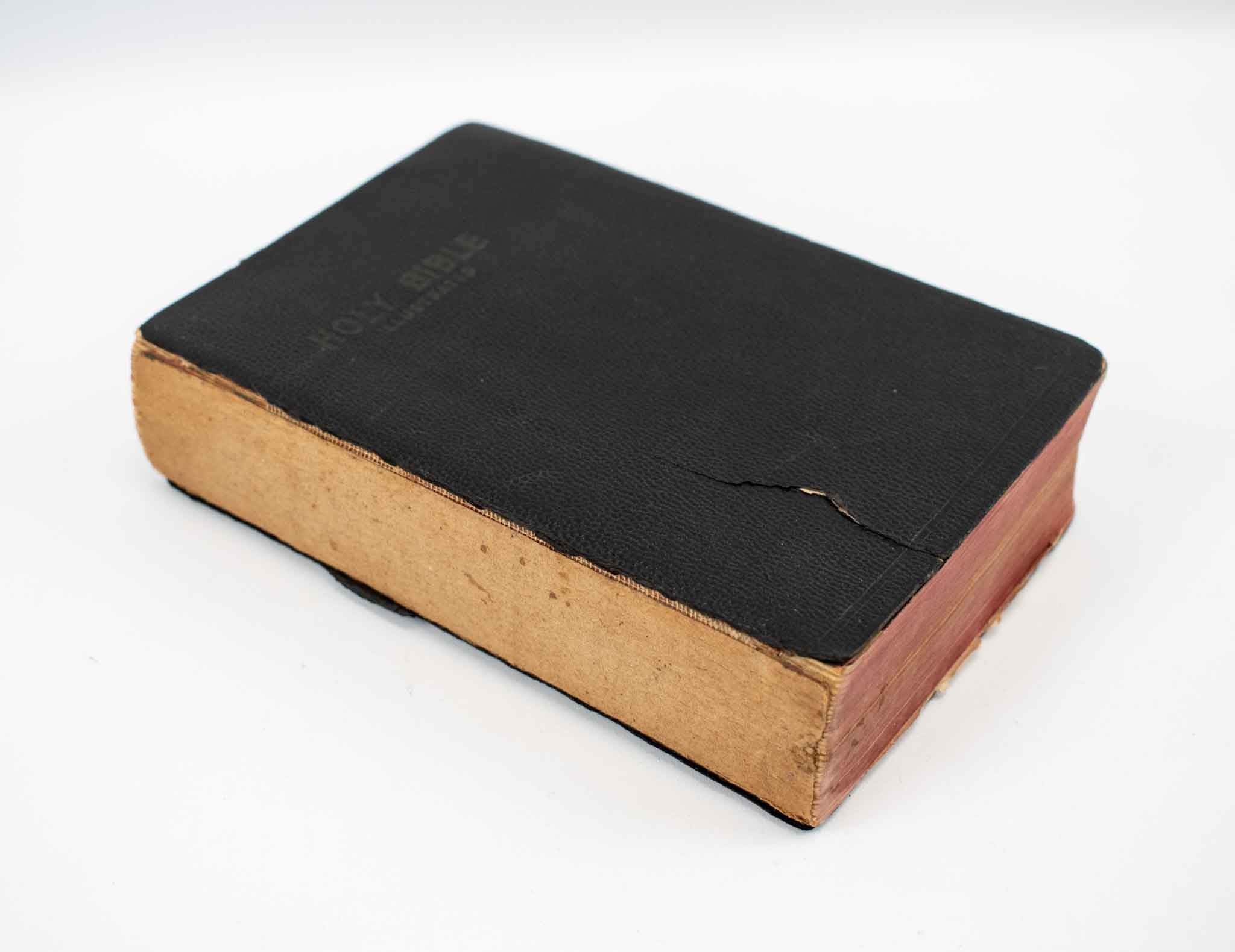 Old Bible Illustrated Soft Cover Bible 4x6 Black Book Used Mid Century