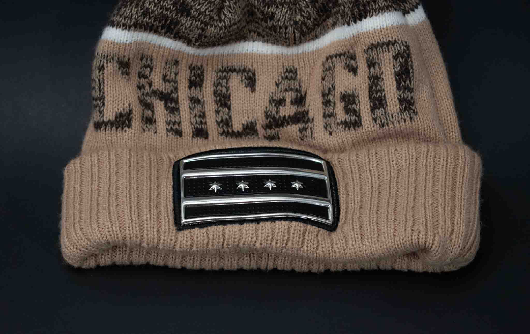 Chicago City Beanie Adult Tan Chicago Flag Used Mens