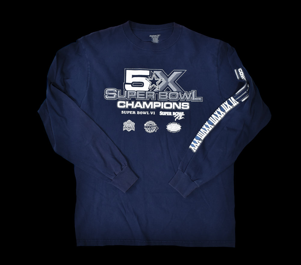 Dallas Cowboys Long Sleeve Shirt Medium Super Bowl Champs NFL Adult Blue