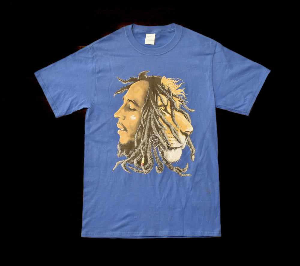 Bob Marley Mens T-Shirt Small Bob Marley and Lion T-Shirt Port and Company Tear
