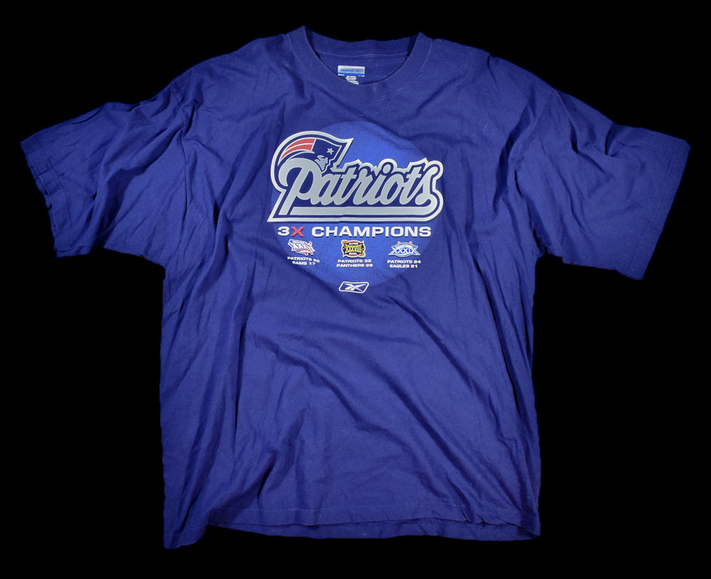 New England Patriots Mens T-Shirt XXL Blue NFL football Champions T-Shirt Used