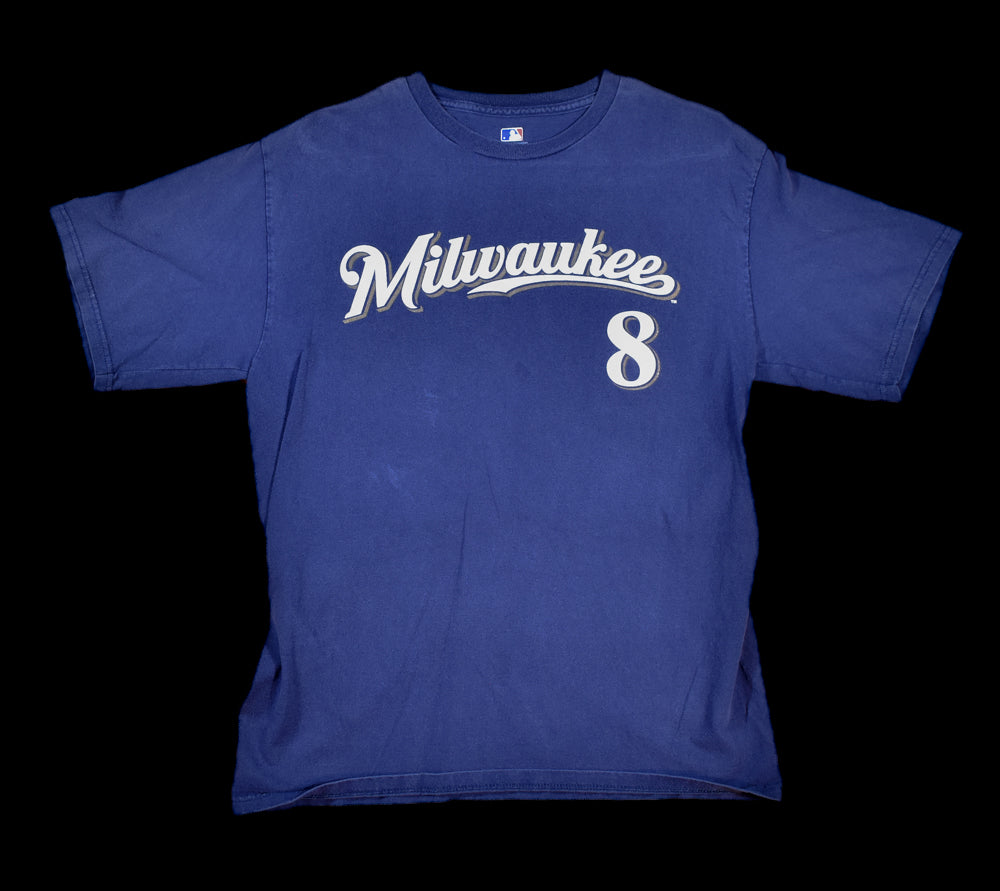 Braun 8 MLB T-Shirt Mens Medium T-Shirt Milwaukee 8 Baseball Shirt Short Sleeve