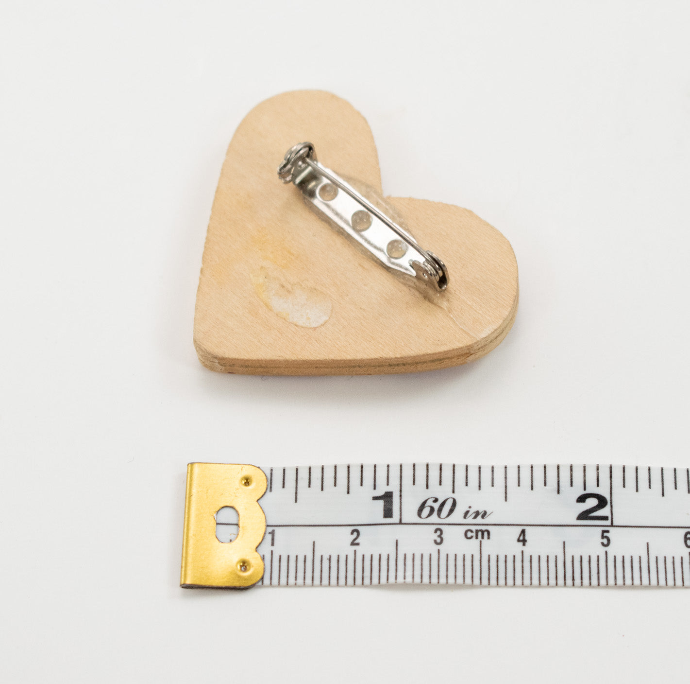 Heart Pin Wood Red White Blue USA Pin & Latch Used 2inch
