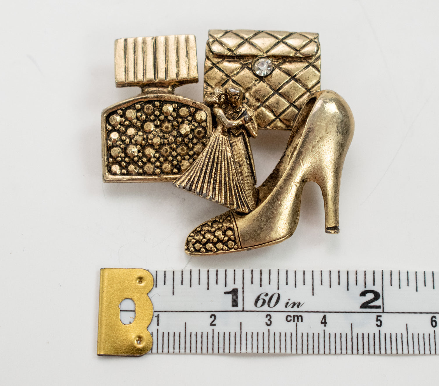 Golden diamond wallet Brooch Pin High Heels Used Vintage Pin