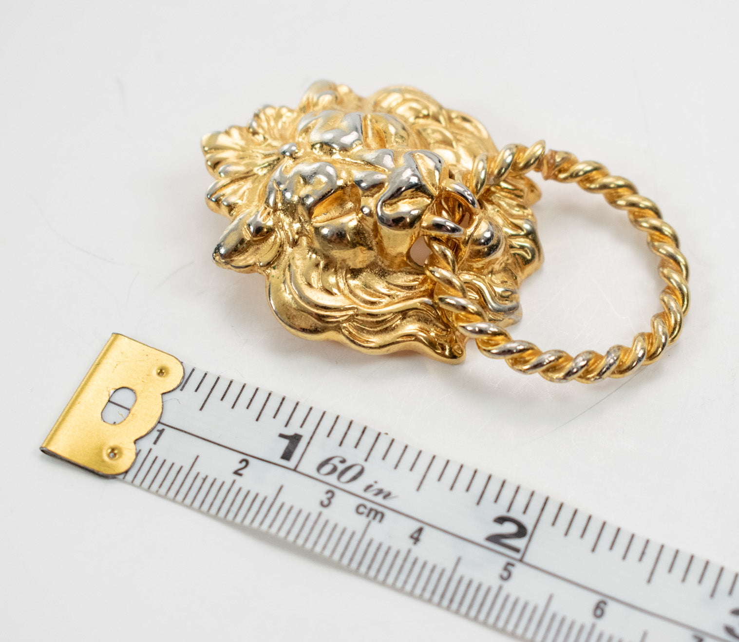 ANNE KLEIN Lion's Head Brooch Doorknocker Style Pin Gold Used
