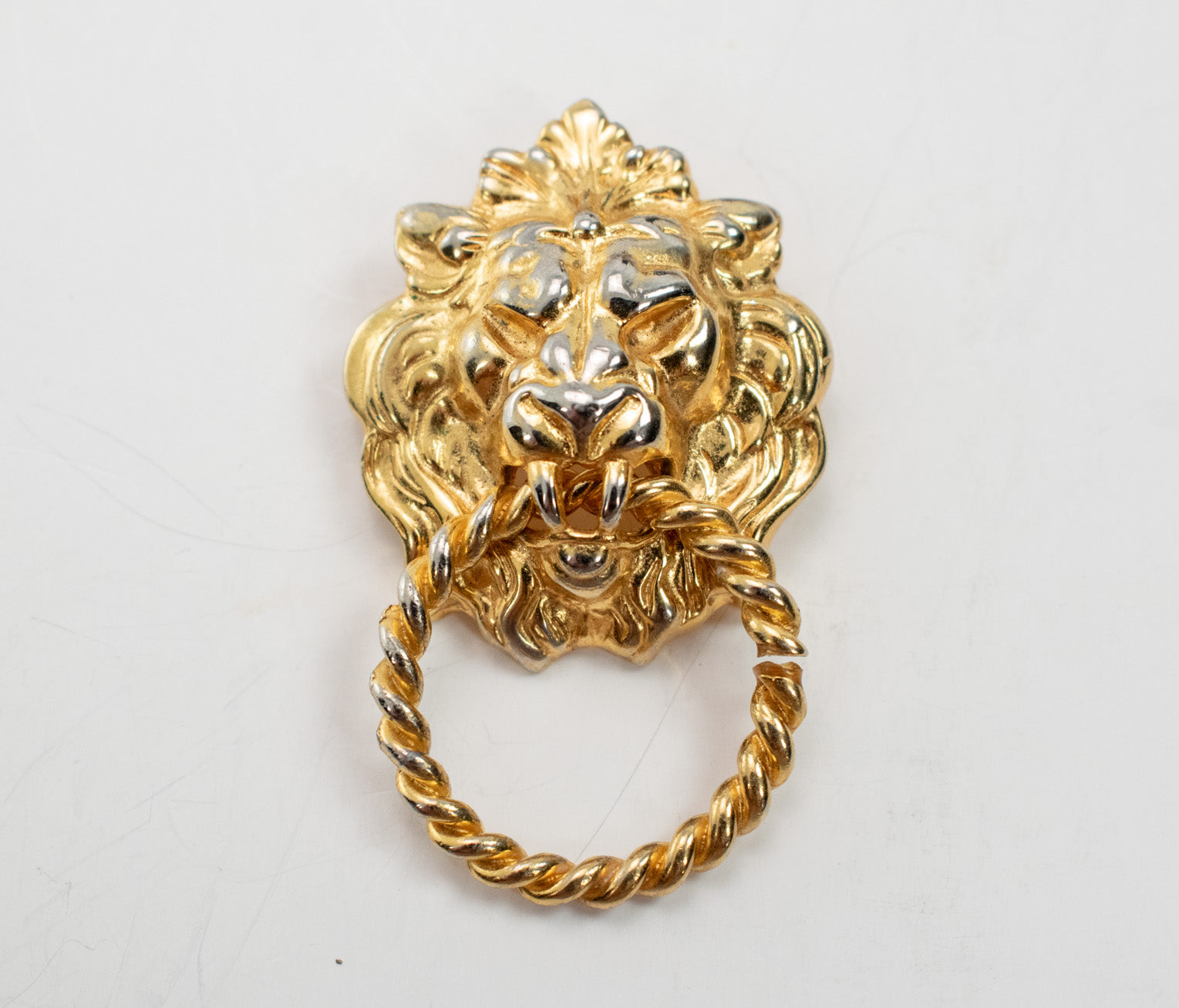ANNE KLEIN Lion's Head Brooch Doorknocker Style Pin Gold Used