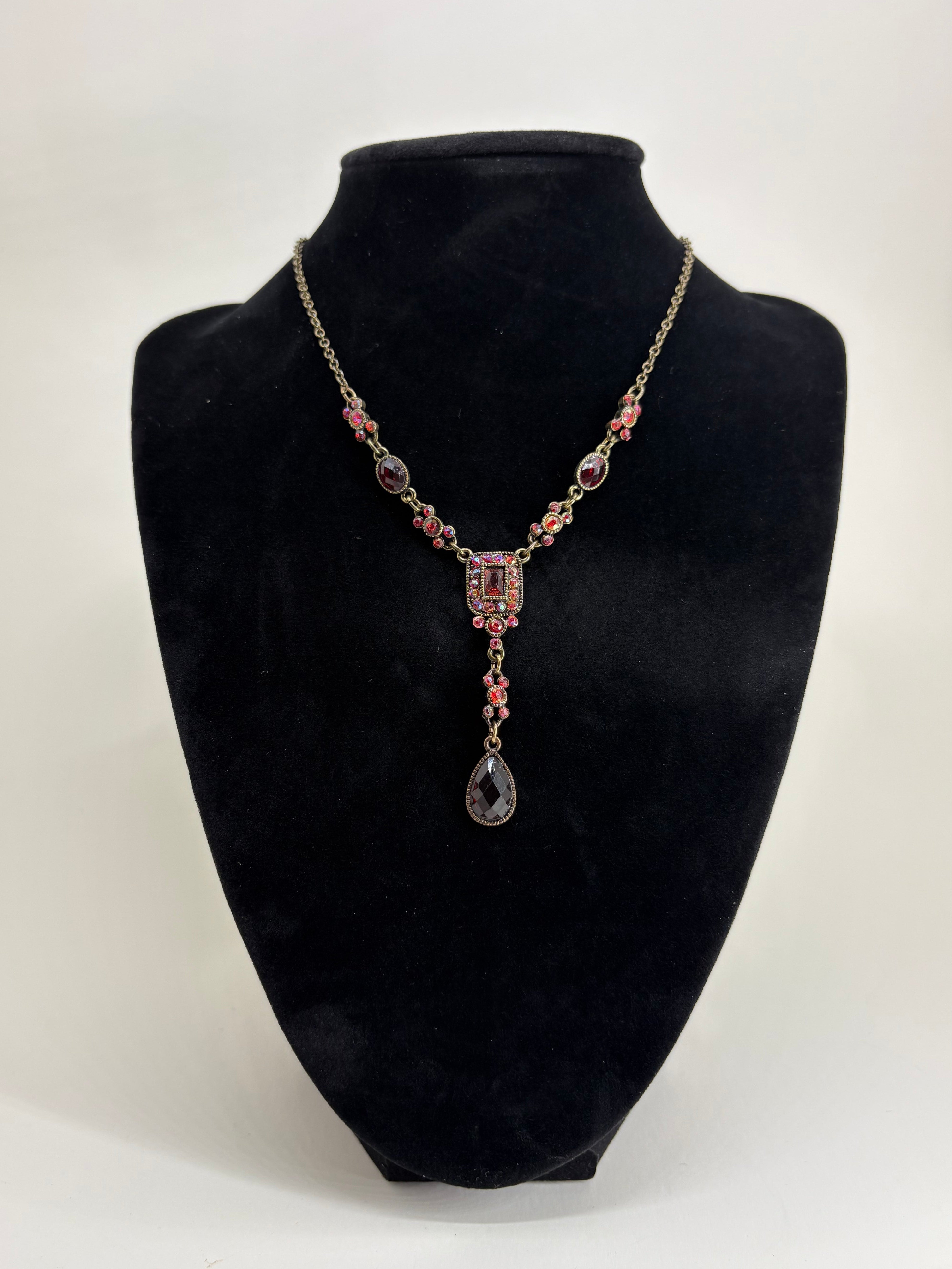 Vintage Avon Necklace with Ruby Red Rhinestones 10"