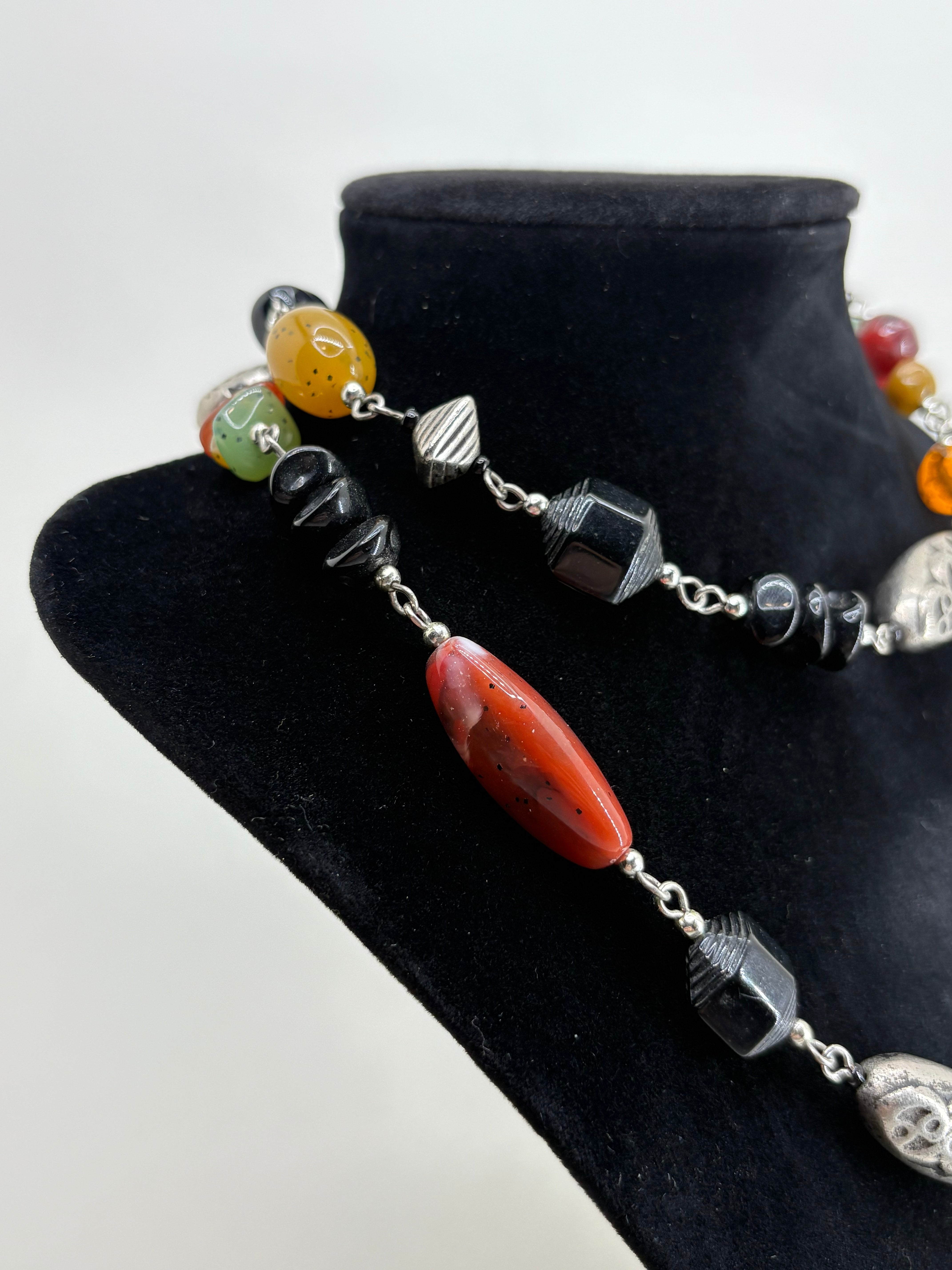 Vintage Style Beaded Necklace with Earthy Tones 15"