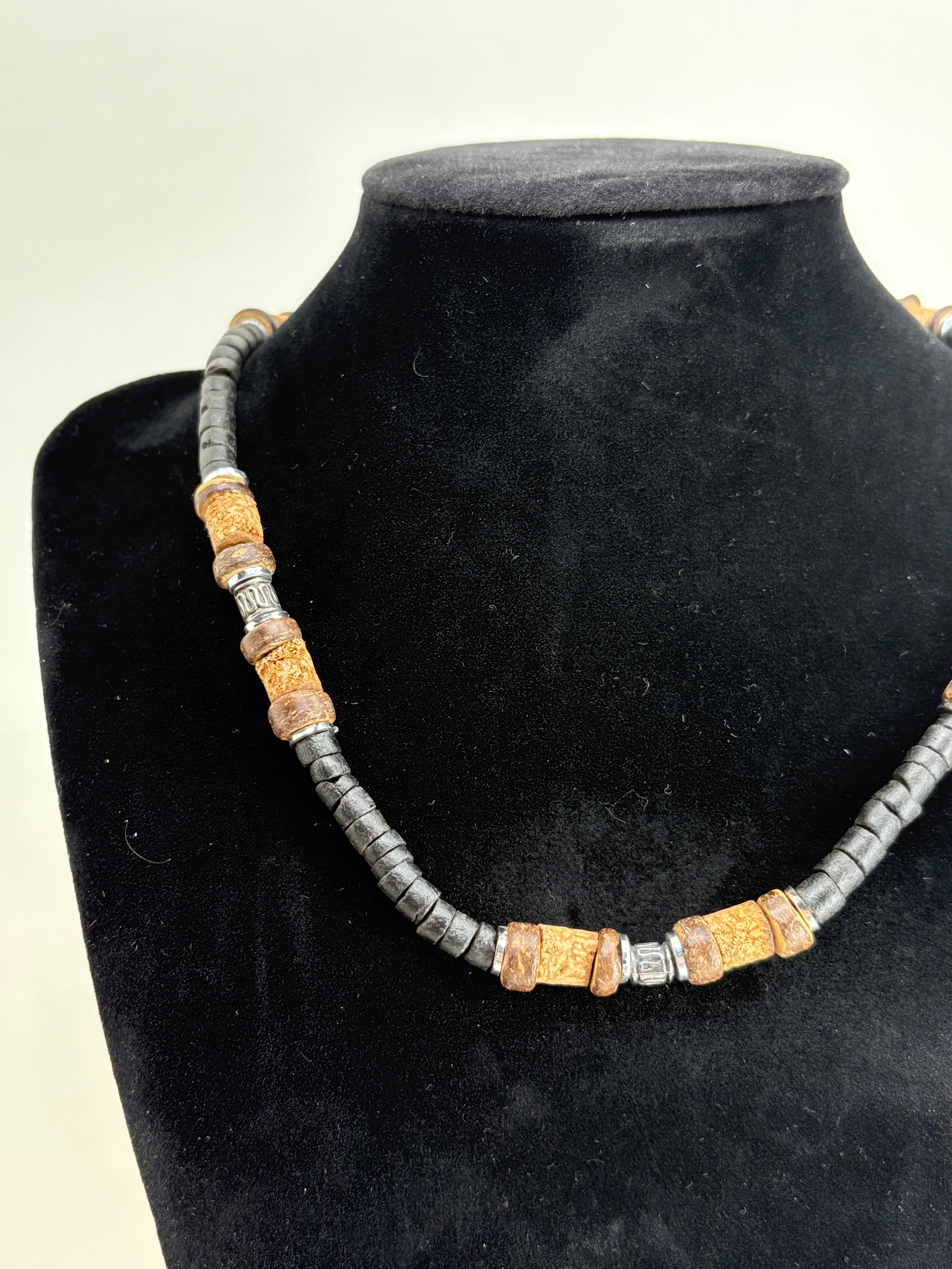 Retro Necklace with Cork and Wooden Beads 8"