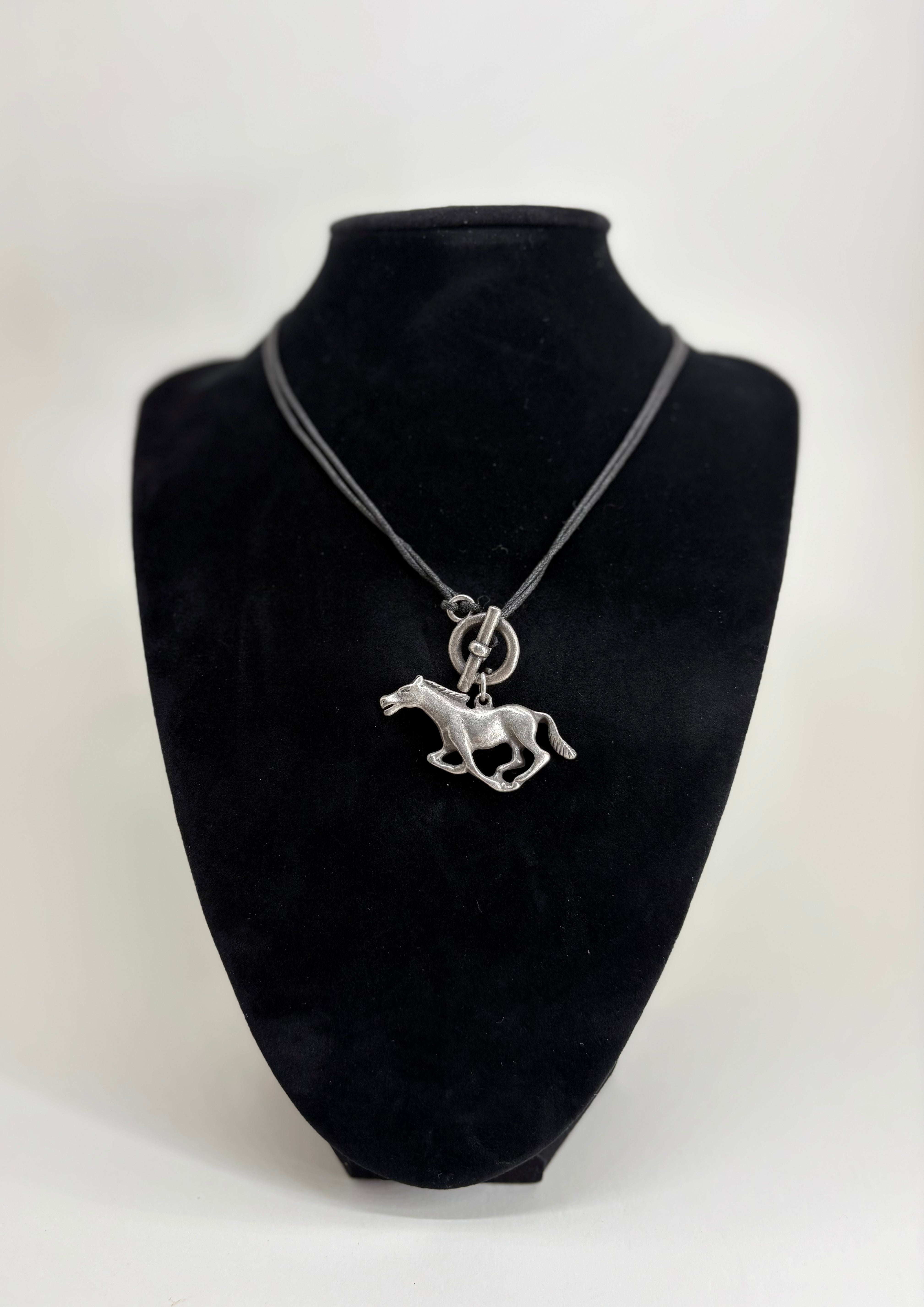 Vintage Necklace with Baltic Style Horse Pendant 8"