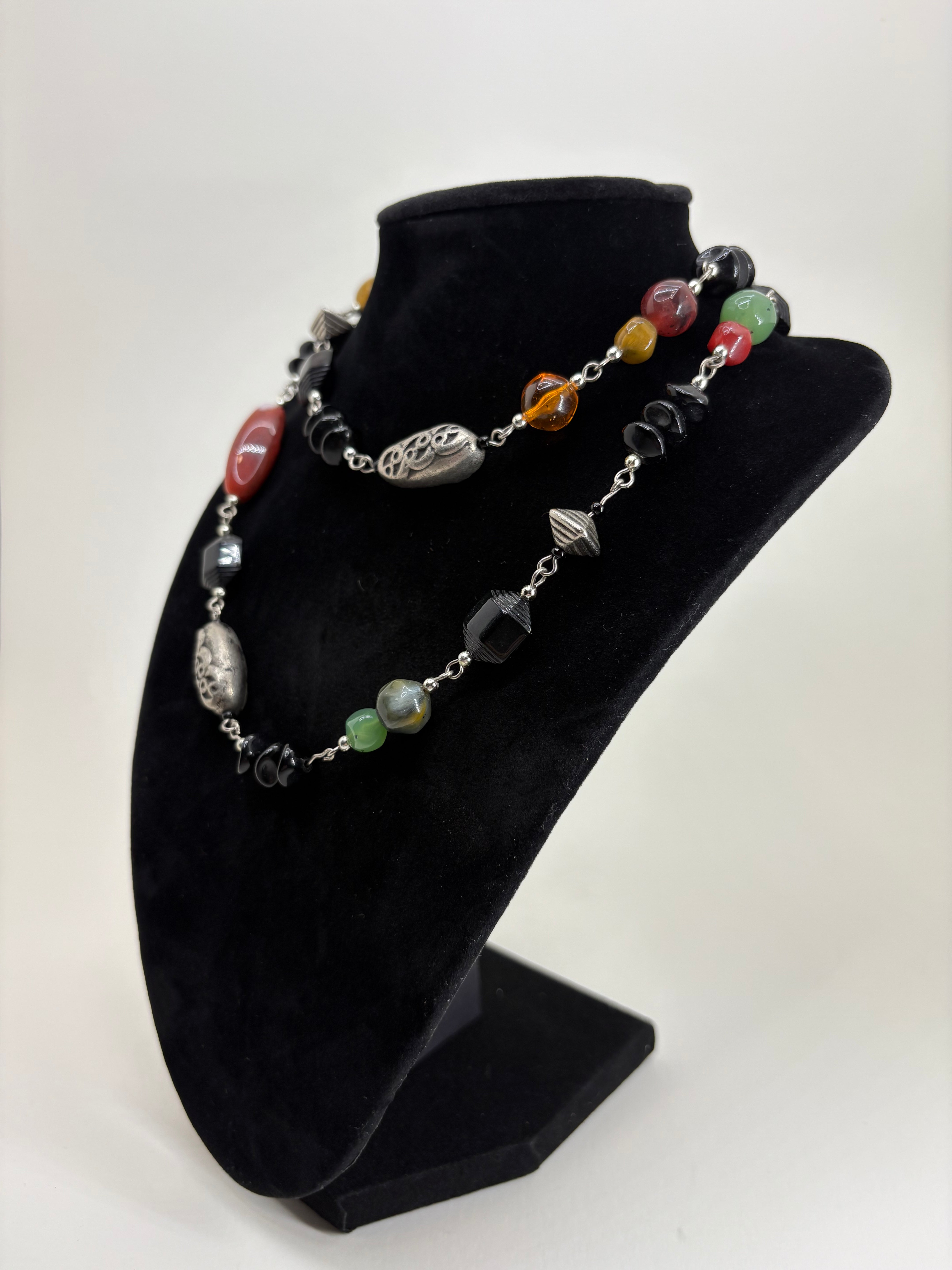 Vintage Style Beaded Necklace with Earthy Tones 15"