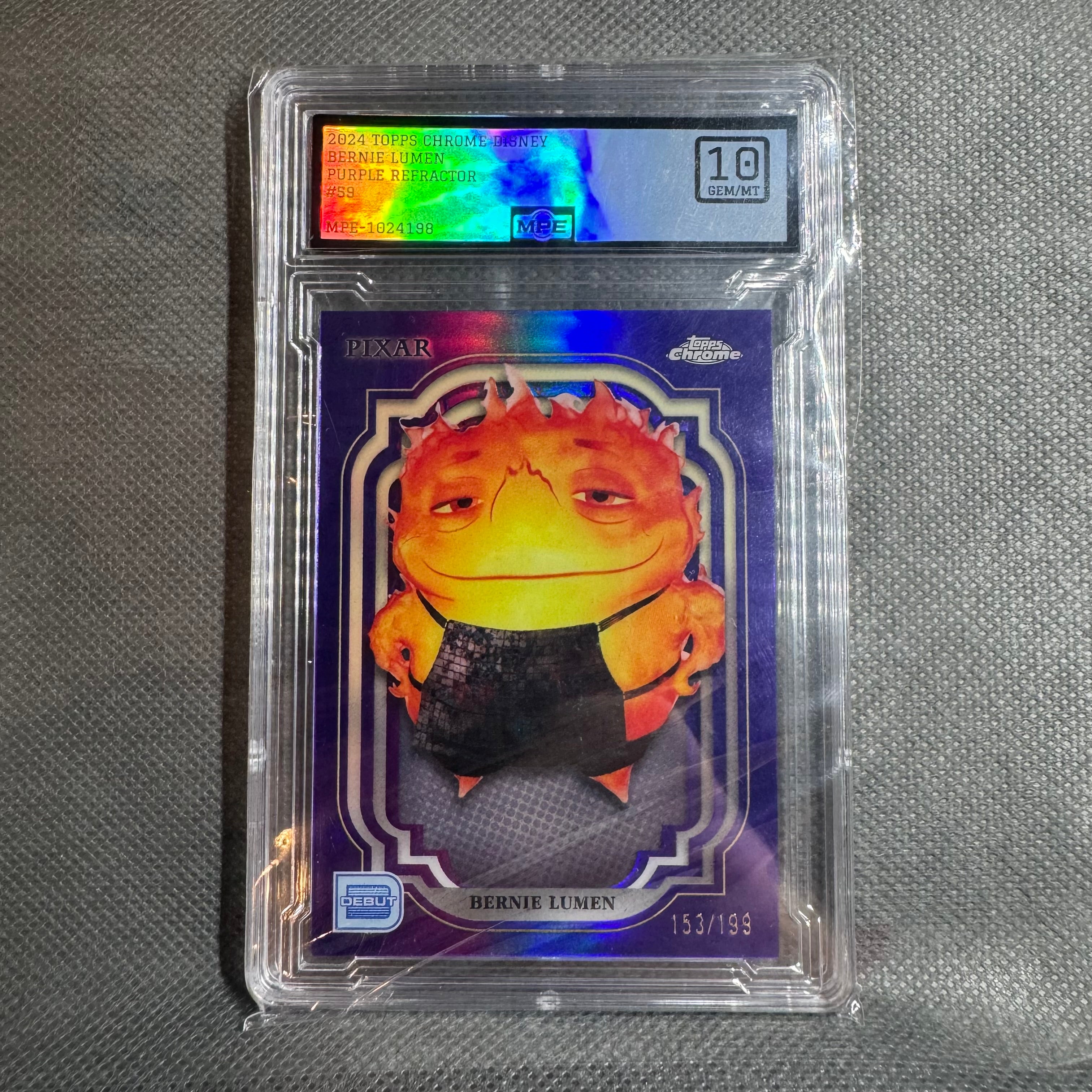 Topps Chrome Disney 2024 bernie lumen purple refractor /199 gem mint 10