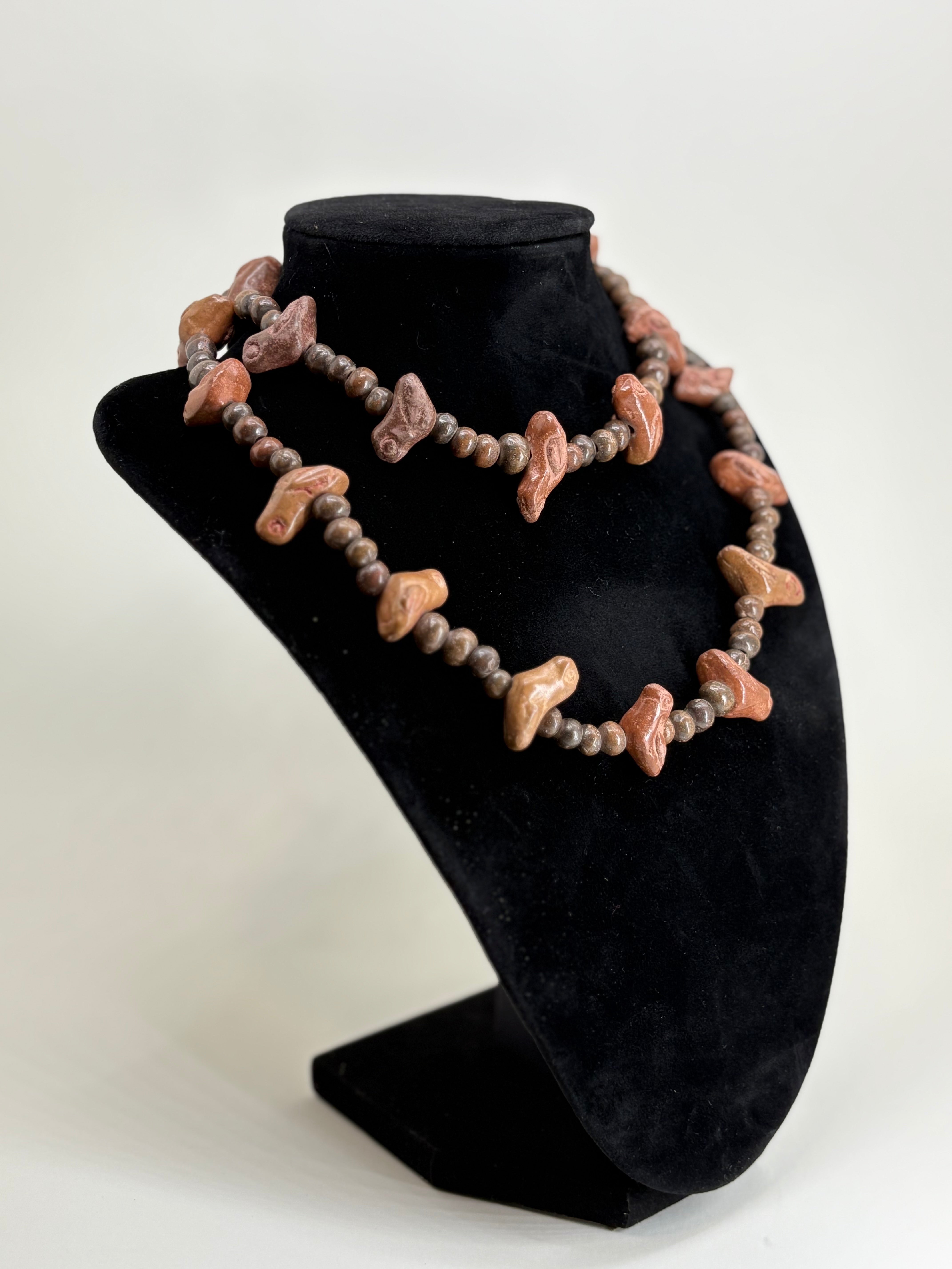 Antique Ancient African Handmade/ Hand Carved Wooden Bird Beaded Necklace 13.5"