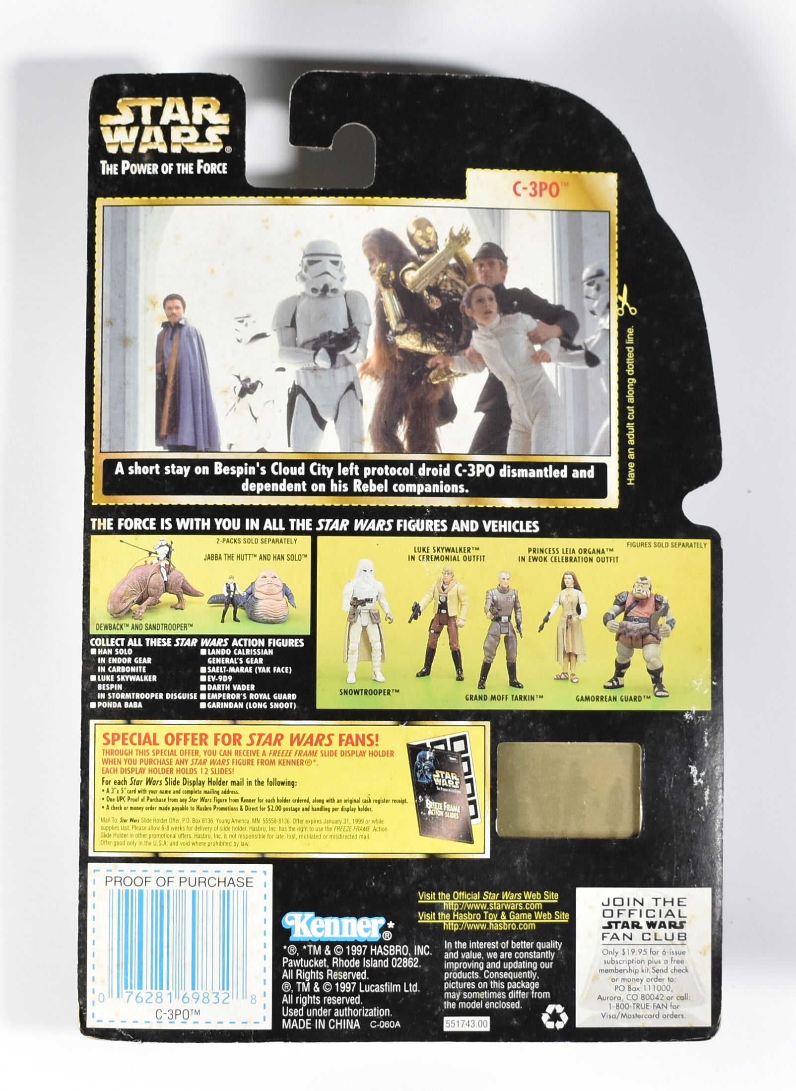 Star Wars Power of the Force Freeze Frame Kenner Action Figure C3PO Cargo Net