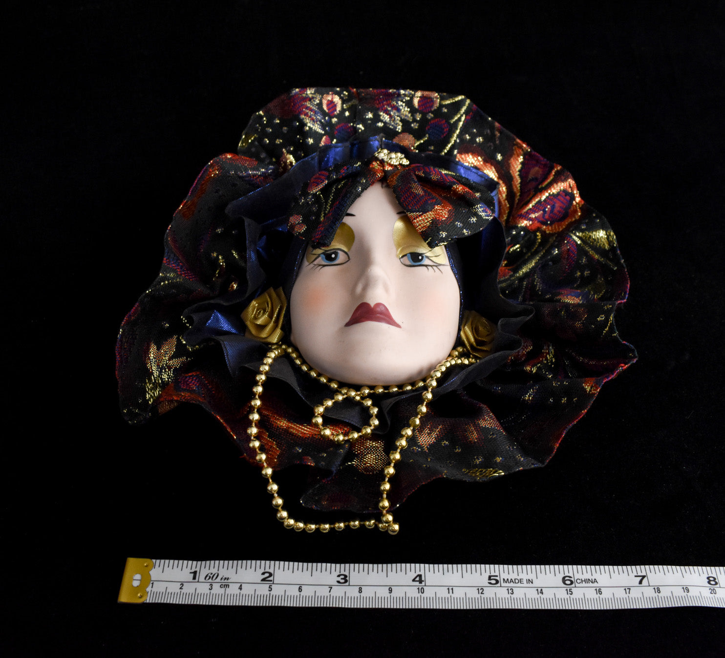 Vintage Mardi Gras Porcelain Ceramic Painted Face Wall Hanging Purple Used