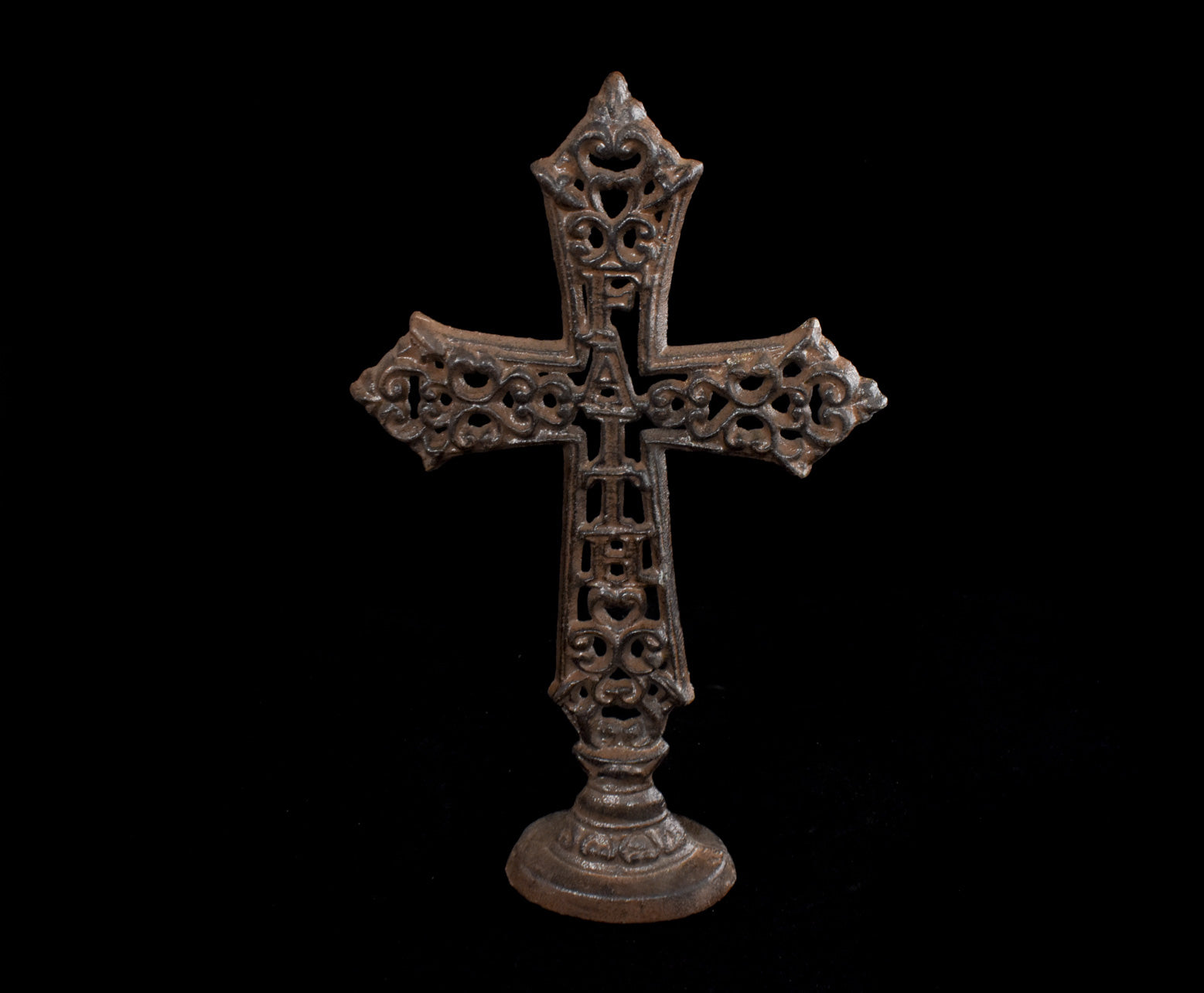 Cast Iron Cross Vintage Used Faith Rustic Brown 12inch Tall Standing