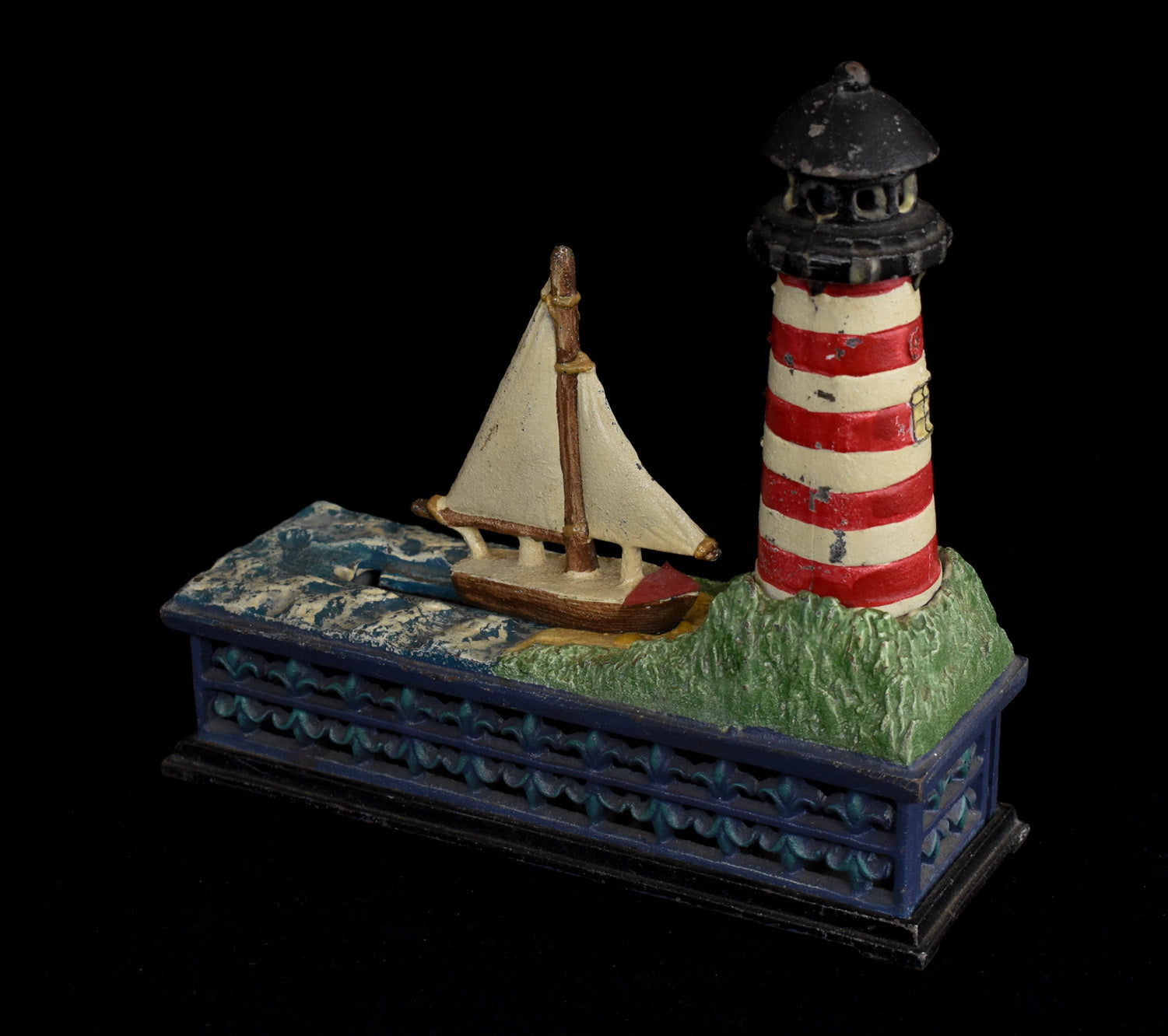Bits & Pieces Cast Iron Nautical Light House and Sailboat Coin Bank Used