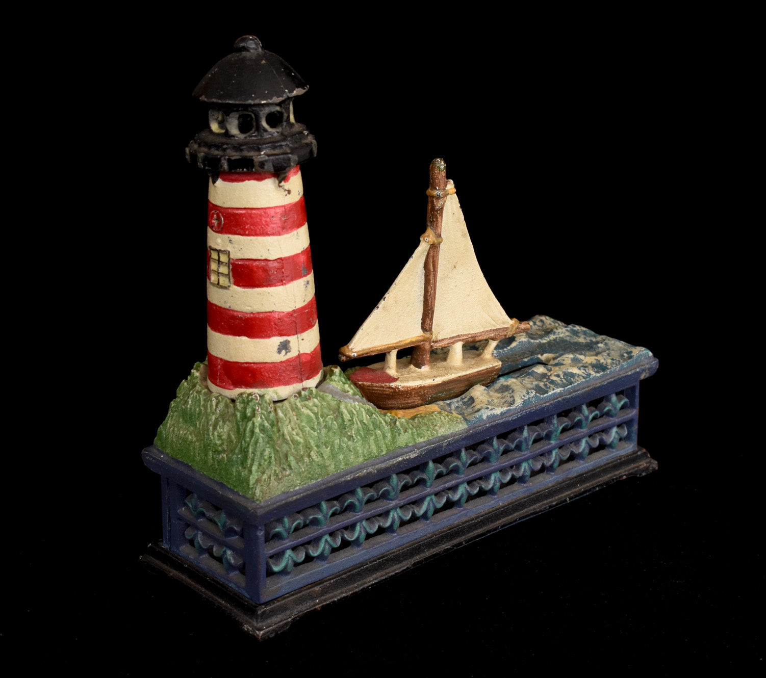 Bits & Pieces Cast Iron Nautical Light House and Sailboat Coin Bank Used