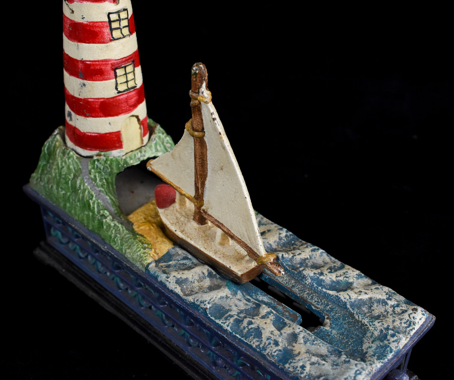 Bits & Pieces Cast Iron Nautical Light House and Sailboat Coin Bank Used