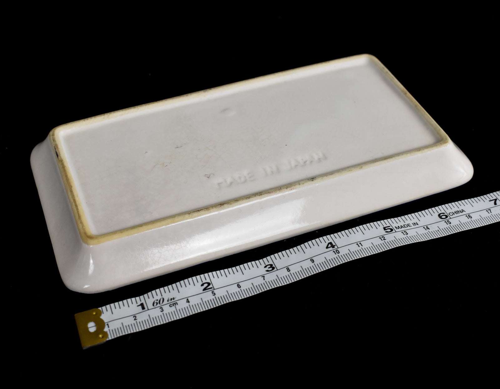 Vintage Blue & White Porcelain Japan Butter Dish Plate Used