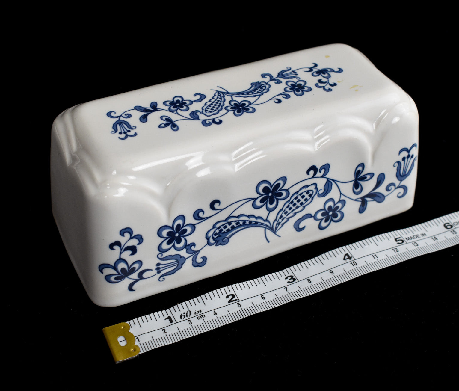 Vintage Blue & White Porcelain Japan Butter Dish Plate Used