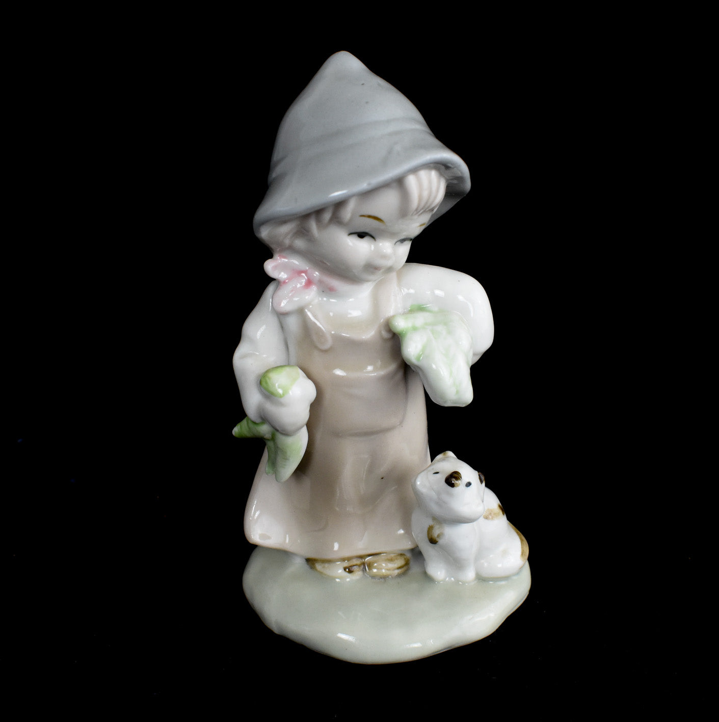 Ceramic Figure 5 inch Girl Little Girl Farm Cat Used Porcelain 5inch