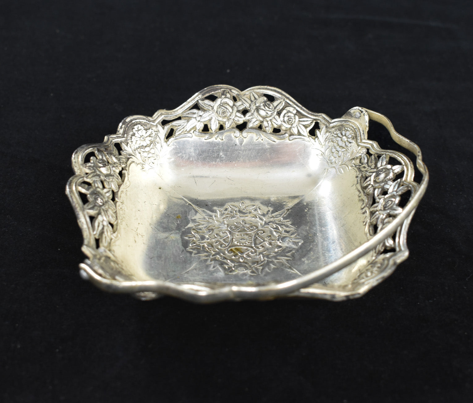 Metal Tray Bowl with Handle Made In Japan Vintage Silver Carrying Plate Used