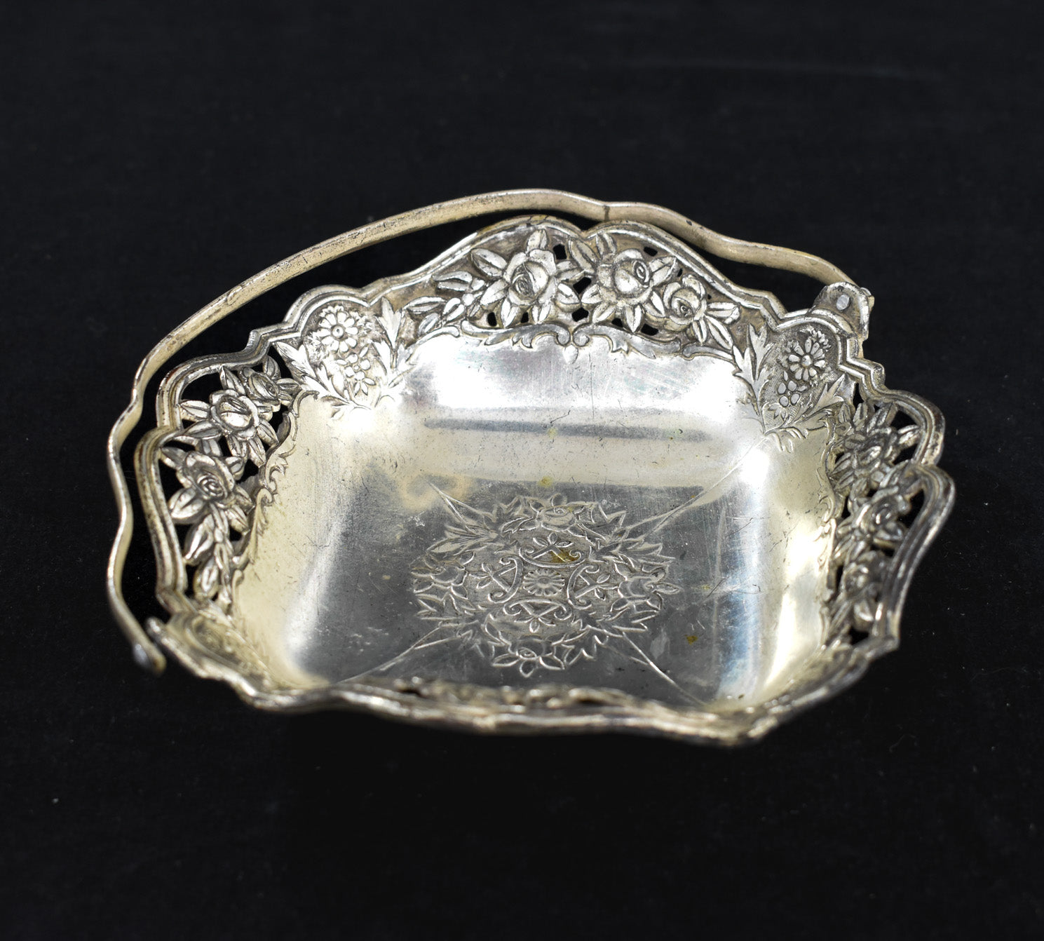 Metal Tray Bowl with Handle Made In Japan Vintage Silver Carrying Plate Used