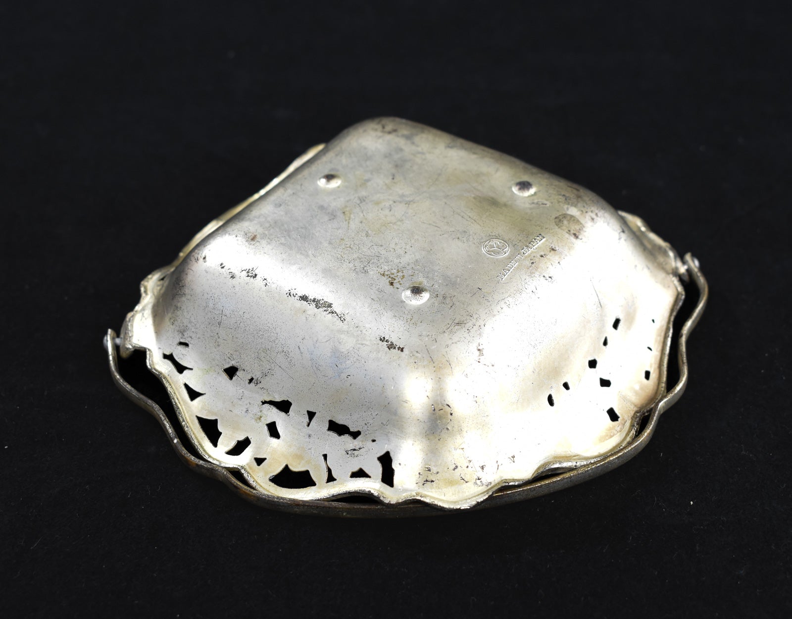 Metal Tray Bowl with Handle Made In Japan Vintage Silver Carrying Plate Used