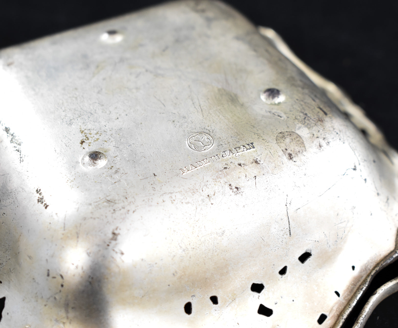 Metal Tray Bowl with Handle Made In Japan Vintage Silver Carrying Plate Used