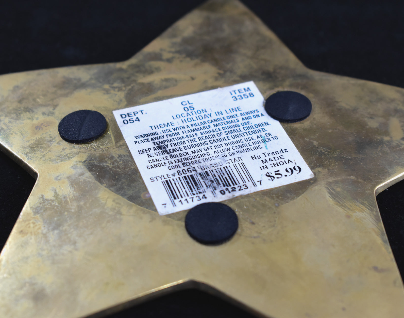 Golden Star Holiday Candle Placement Plate Brass Star Used