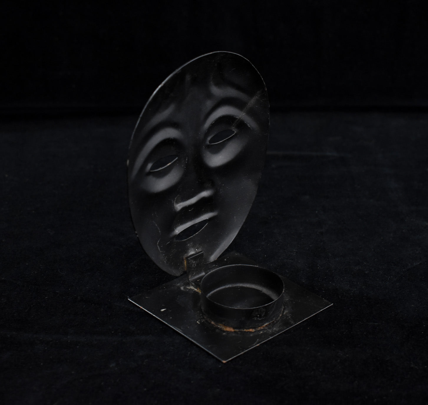 Golden Face Candle Holder Metal Small Candle Placement Piece Used