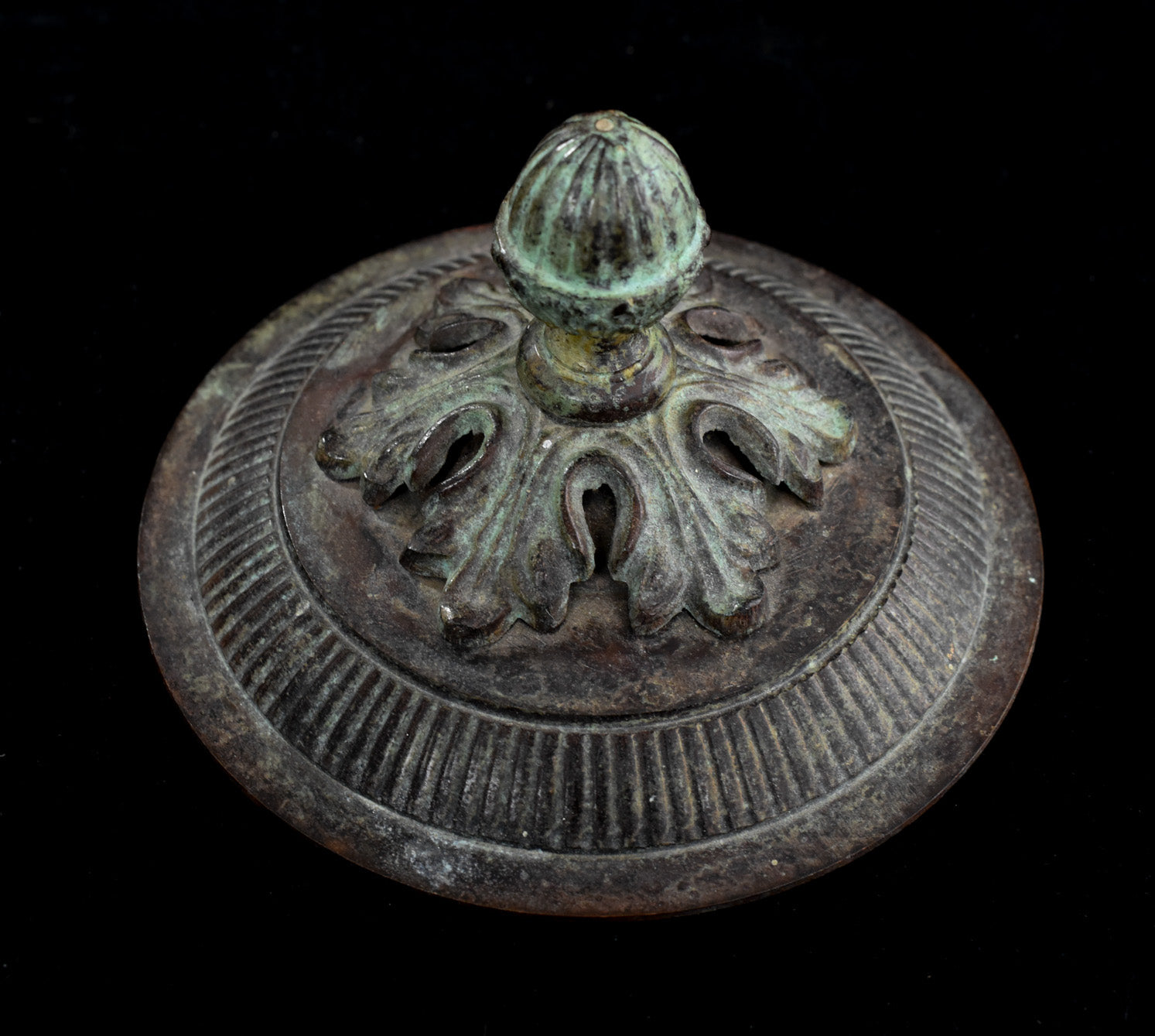 Brass Metal Bowl and Lid Pot Vintage Used Lions Face 19th Century