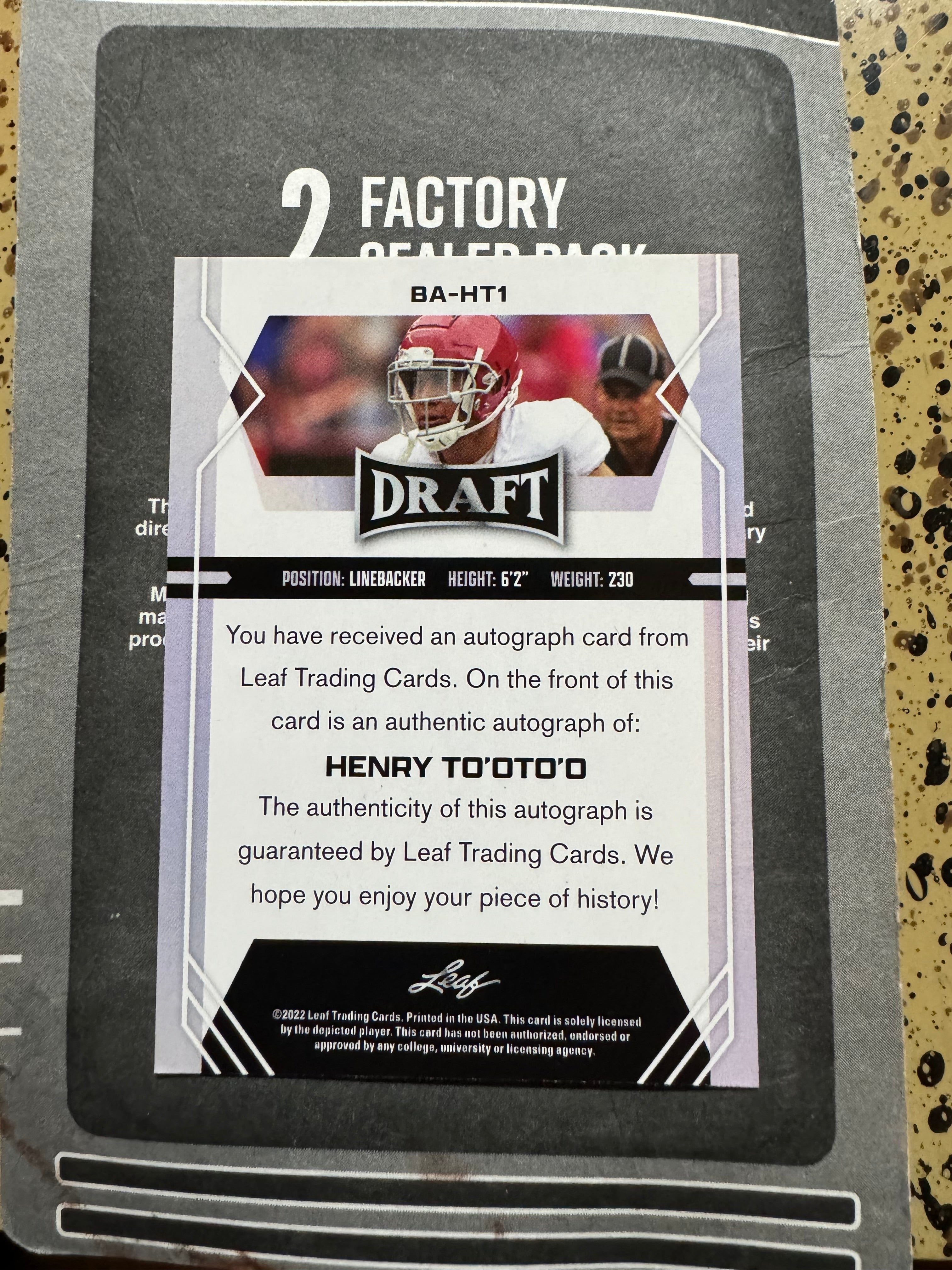2022 Leaf Draft - Autographs Red #BA-HT1 Henry To'Oto'O (AU, RC) Signed