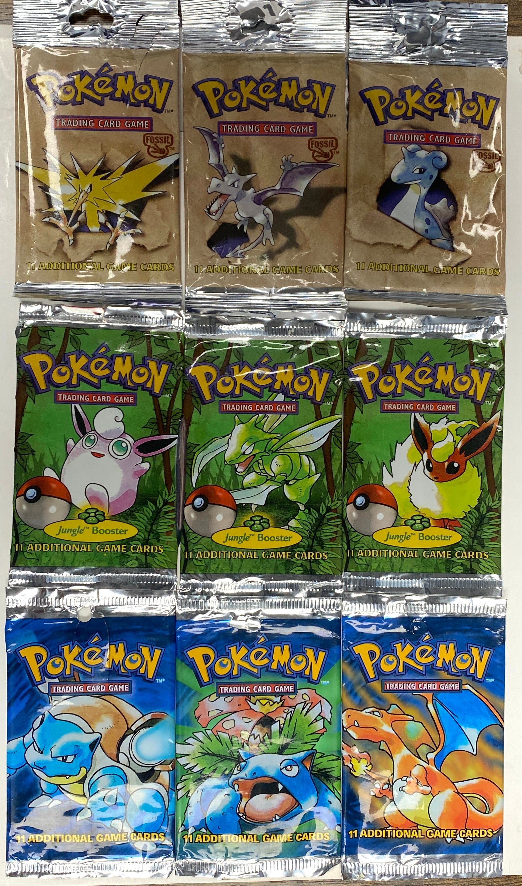 Pokemon Trading Cards 9 Empty Packs Used Base Set
