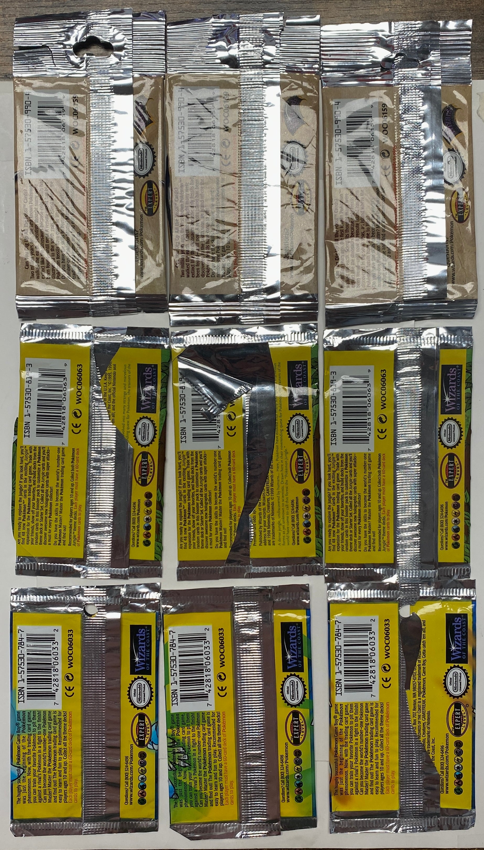 Pokemon Trading Cards 9 Empty Packs Used Base Set