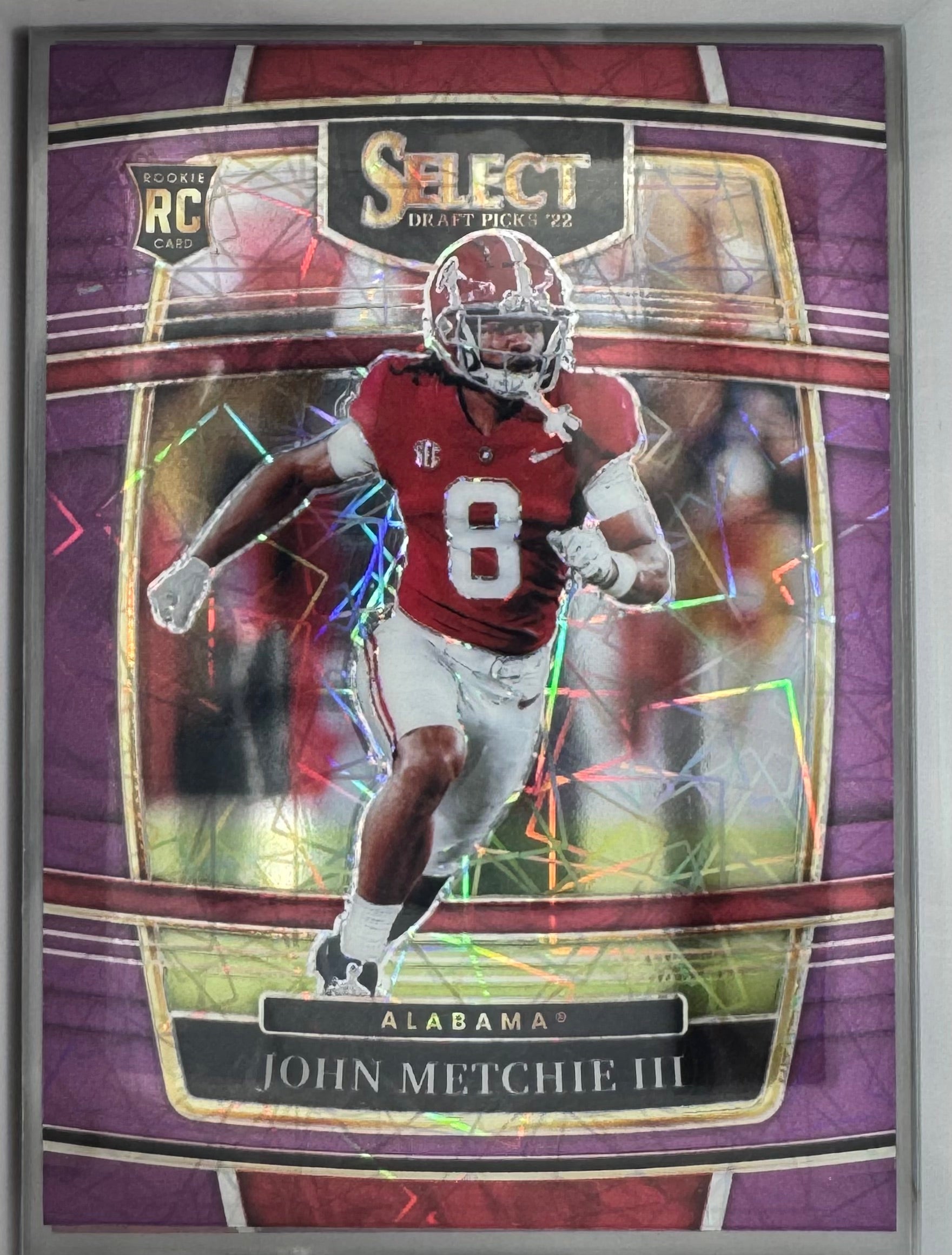 John Metchie III No. 9 RC Panini Select Draft Picks 2022 Purple Lazer Prizm
